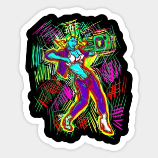Alien Hip Hop Dancer with Boom Box Sticker